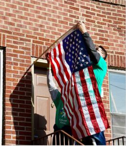 Veteran hanging flag